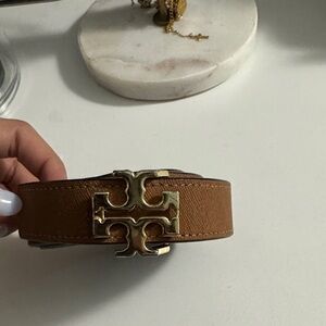 Tory Burch Tan Leather Belt with Gold Logo
